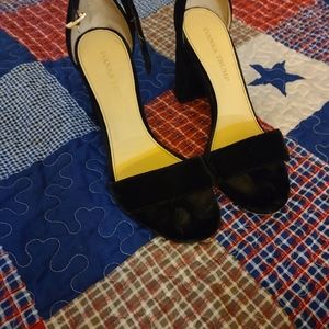 Open toed black felt high heals